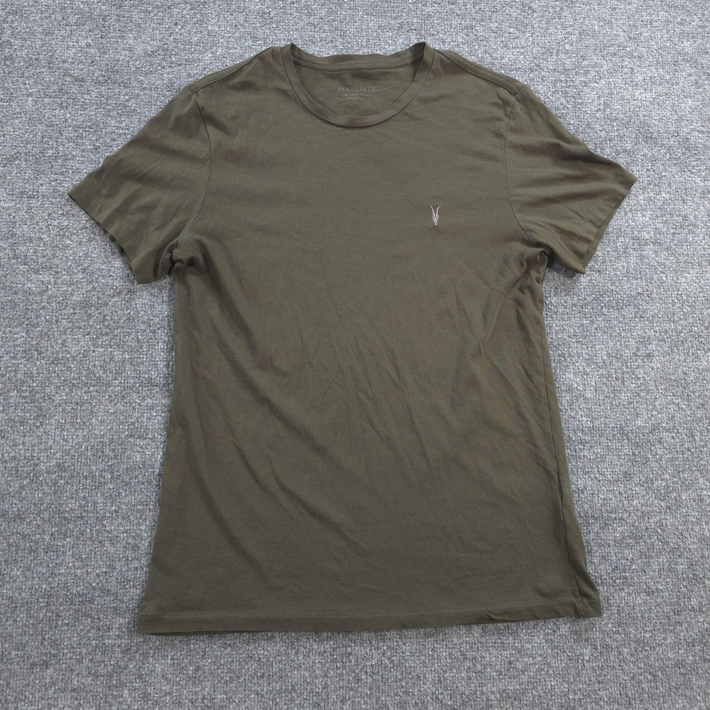 AllSaints Shirt Mens Large Green Tonic SS Crew Organic Cotton Ramskull Tee Prep